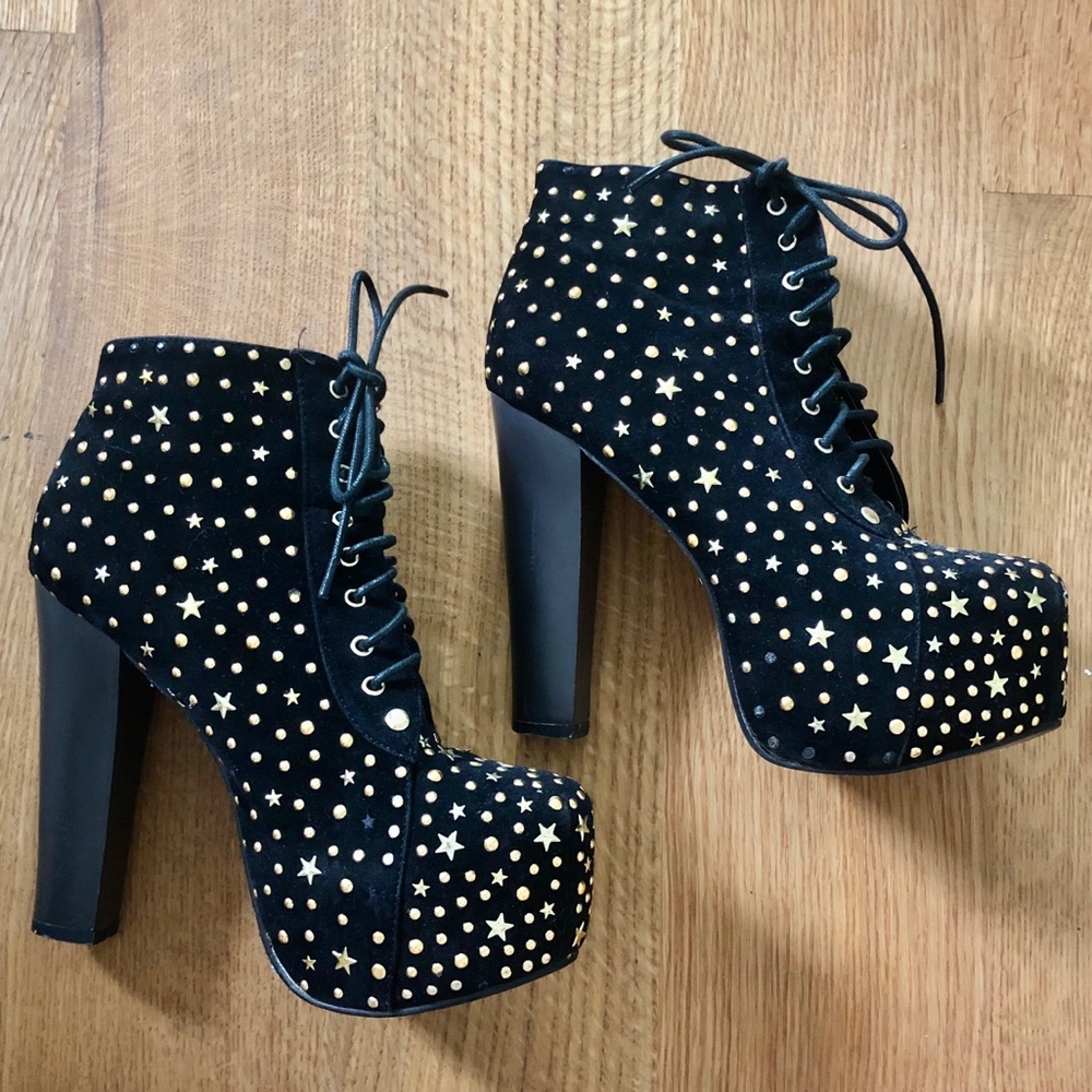 Platform Suede Heeled Boots| Lace- Up front